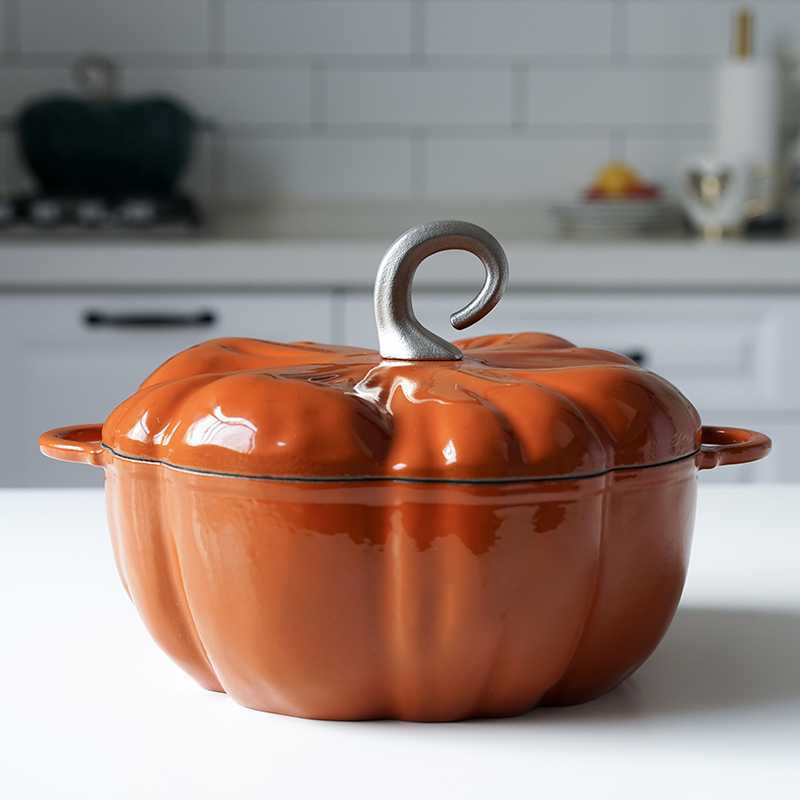 Export pumpkin enamel cast iron pot قدر اليقطين من الحديد المصبوب بالمينا