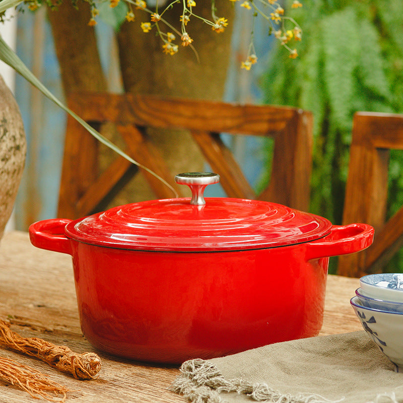 Iron Workshop Enamel Soup Pot Thickened Cast Pot قدر حديد مصبوب عالي الكثافة، بطبقة مينا داخلية وخارجية