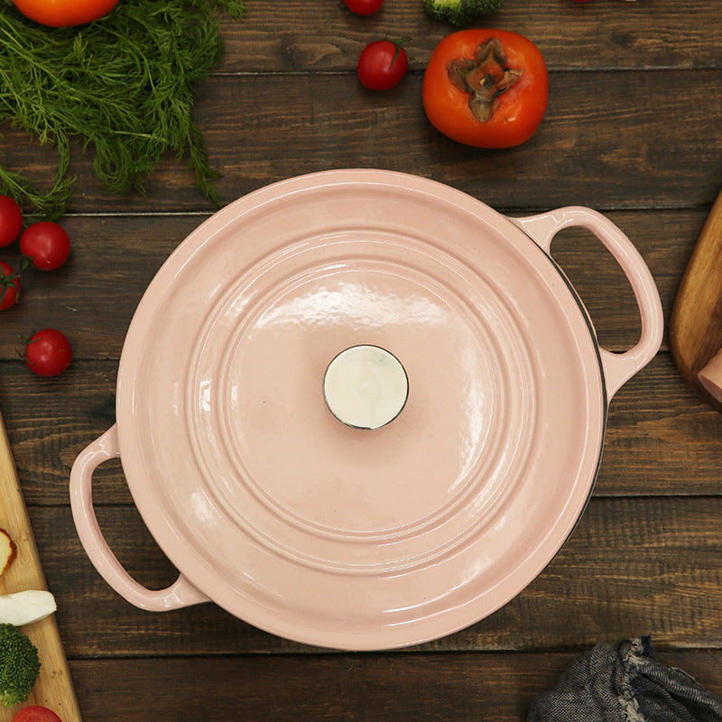 Iron Workshop Enamel Soup Pot Thickened Cast Pot قدر حديد مصبوب عالي الكثافة، بطبقة مينا داخلية وخارجية