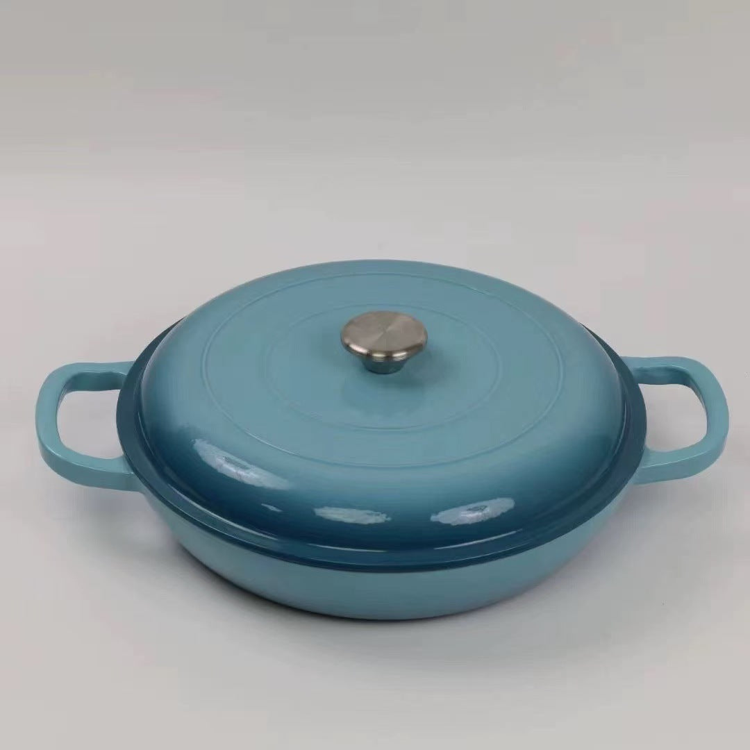 Household Multi-functional Cast Iron Enamel Seafood Pot 30cm Enamel Stew Pot وعاء منزلِيّ متعدد الوظائف من الحديد المصبوب المينا، مقاس 30 سم