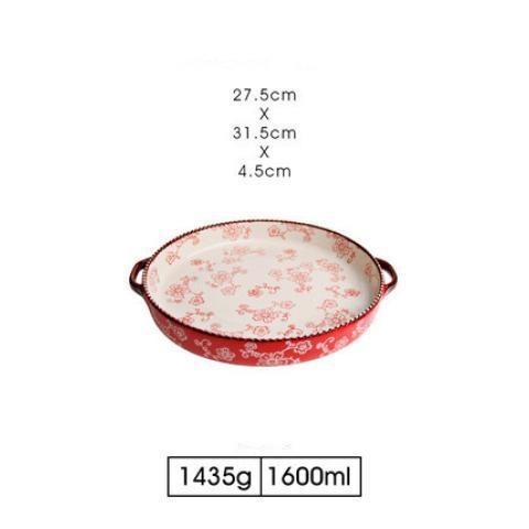 Japanese -style Cherry Blossom Hand -painted Ceramic Baking Sheet صينية خبز سيراميكية يابانية الطراز مزخرفة برسومات زهر الكرز اليدوية مقاس ٢٧.٥ سم